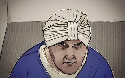 Malka Leifer as sketched during an online hearing. 
Image: Courtesy Nine
