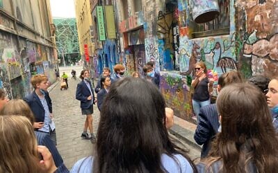 Mt Scopus students on a street art walking tour.