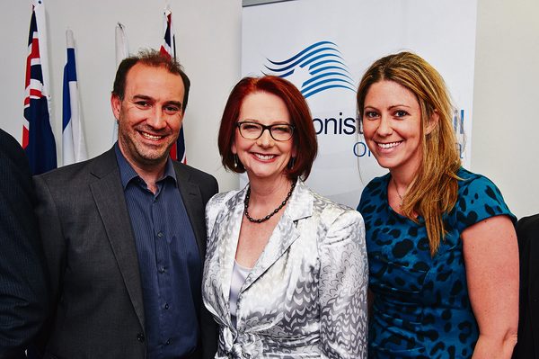 With former prime minister Julia Gillard and wife of one month Adina Rotstein in November 2013.	Photo: Dean Schmideg