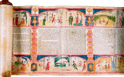 This colorful but battered 18th-century Megillah is being restored by Cleveland’s Intermuseum Conservation Association. 
Credit: John Seyfreid, courtesy Temple Museum of Religious Art, The Temple-Tifereth Israel
