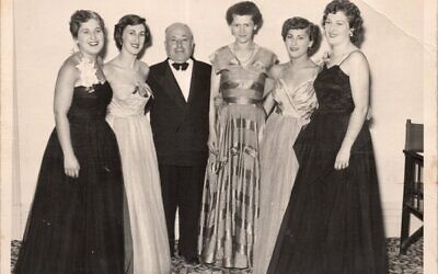 Sylvia, Claire, parents Sam and Elsa, Thelma and Shirley at a family wedding in 1950.