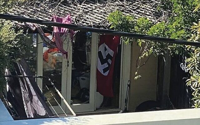 A swastika flag at a home in Newtown, in Sydney's inner-west, in April 2020.