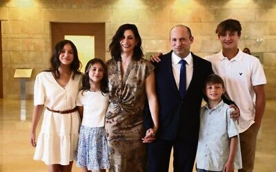 Prime Minister Naftali Bennett with wife Gilat and their four children at the Knesset in 2021. Photo: Instagram