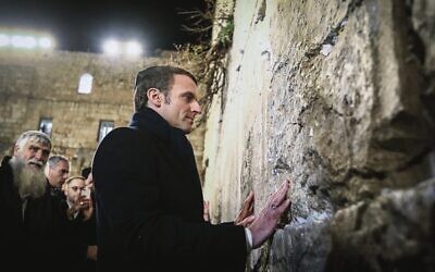 French President Emmanuel Macron at the Western Wall in January 2020. 
Photo: Shlomi Cohen/Flash90