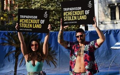 Models take part in an Amnesty International campaign calling on Tripadvisor to remove listings in Israeli settlements.
Photo: Kirsty O'Connor/PA Wire