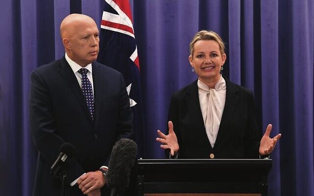 Newly elected Liberal leader Peter Dutton and deputy Sussan Ley speak to the media. Photo: AAP Image/Lukas Coch