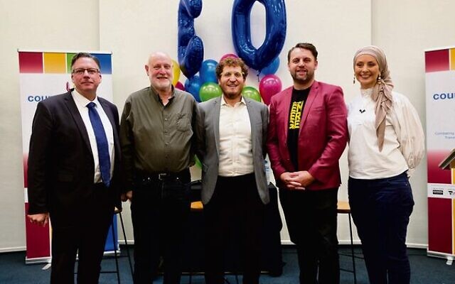 Panellists (from left): Shaun Burke, Mark Kestin, Rabbi Gabi Kaltmann, Aaron Clark and host Susan Carland.