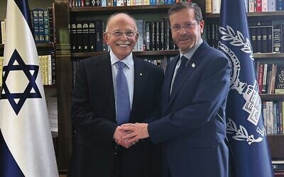 Mark Leibler (left) and Isaac Herzog meeting in Jerusalem.