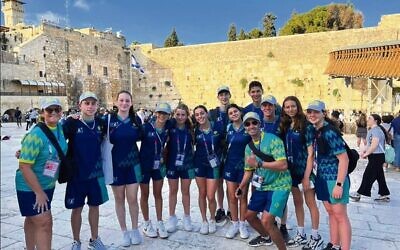 Junior Australian swim team members in front of the Western Wall last Sunday.