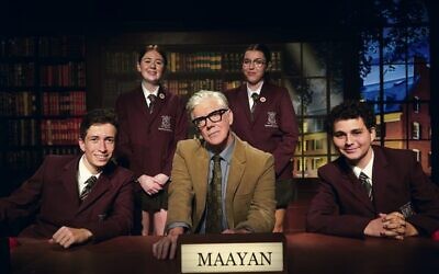Host Shaun Micallef with Emanuel School students Alix Cane, Jake Fleischer, Ma'ayan Granot and 
Jake Newfield.