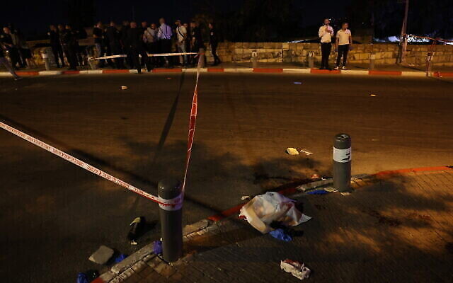 The Scene of a terror attack outside Jerusalem Old City, August 14,2022. Photo by Yonatan Sindel/Flash90