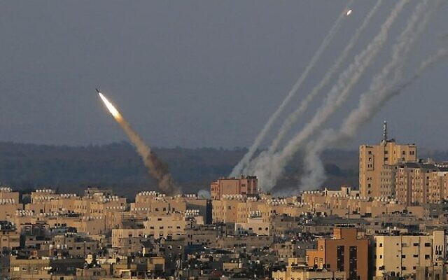 Rockets are launched from the Gaza Strip towards Israel, in Gaza City, Sunday, August 7. Photo: AP Photo/Hatem Moussa