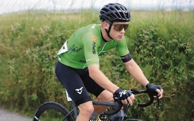 Brayden Bloch wearing the green jersey in stage 3 of the 2022 Junior Tour of Ireland.