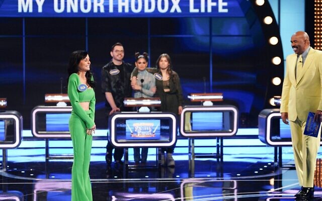 Julia Haart and her family compete on Celebrity Family Feud, hosted by comedian Steve Harvey. Photo: ABC/Christopher Willard