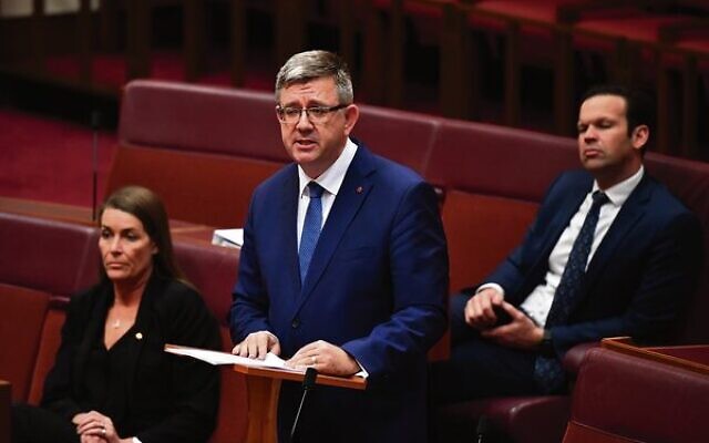 Senator Paul Scarr during his first speech in Parliament in 2019. 
Photo: AAP Image/Mick Tsikas
