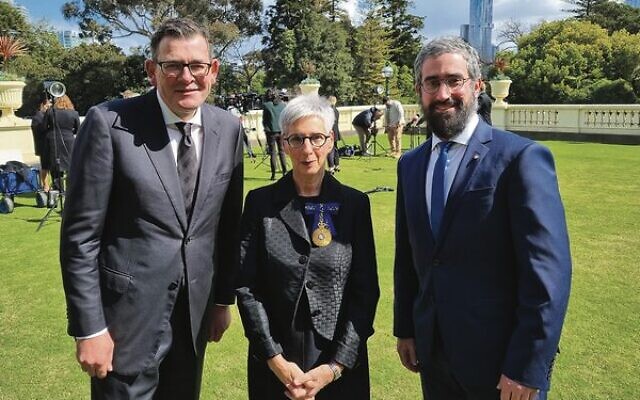 From left: Premier of Victoria Daniel Andrews, Governor of Victoria Linda Dessau and Rabbi Yaakov Glasman.