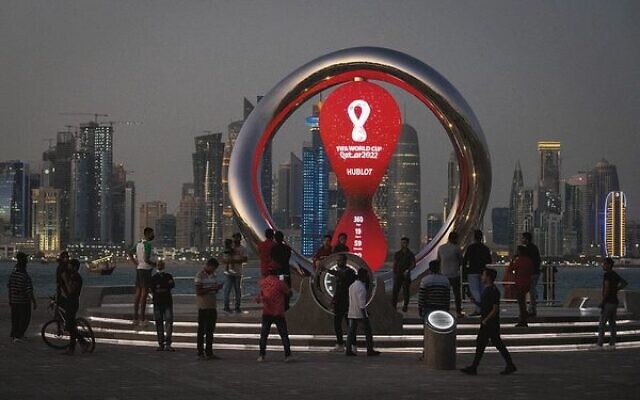 The official countdown clock for the 2022 World Cup in Doha, Qatar. 
Photo: AP/Darko Bandic