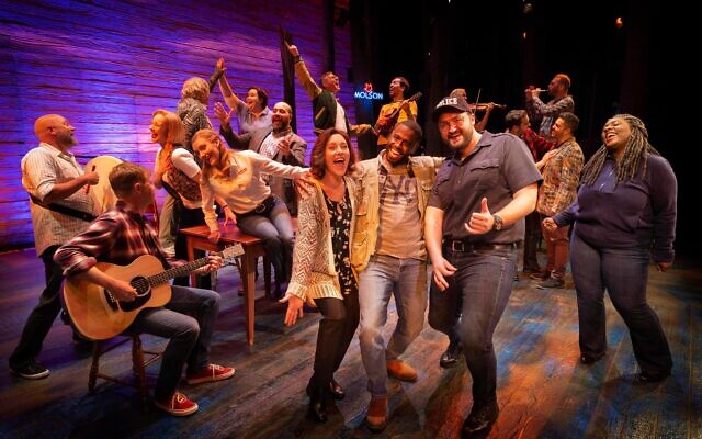 The cast and band members in full voice in Come From Away. Photo: Jeff Busby