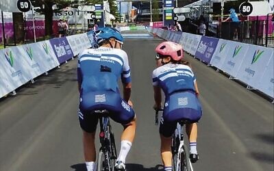 Guy Sagiv (left) and Omer Shapira, training on the 2022 Road Cycling World Championships course in Wollongong, prior to their races.