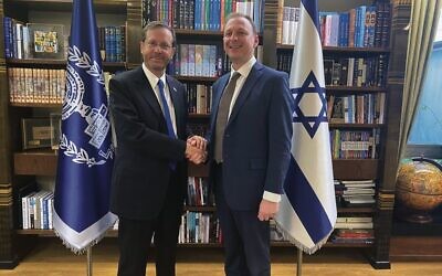 ZFA president Jeremy Leibler (right) with Israel's President Isaac Herzog.