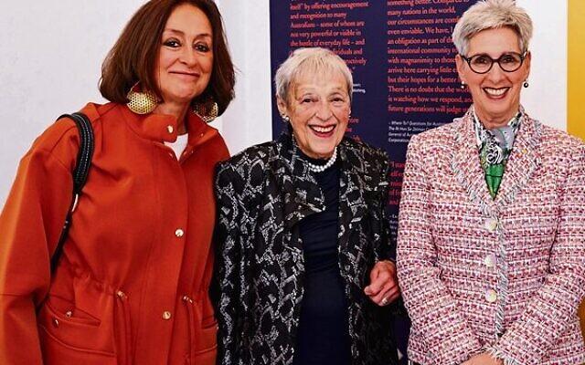 From left: Kate Cowen, Lady Anna Cowen, and Governor of Victoria Linda Dessau at the Jewish Museum of Australia in 2019. 
Photo: Dean Schmideg