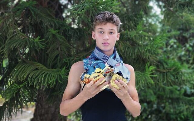 JJ Harel with all his AAU medals. Photo: Lucy Harel, via JTA