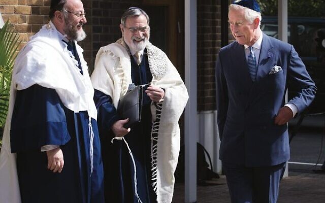 Then Prince Charles with Rabbi Lord Jonathan Sacks and his successor Chief Rabbi Ephraim Mirvis in 2013. Photo: AP Photo/Stefan Rousseau, PA