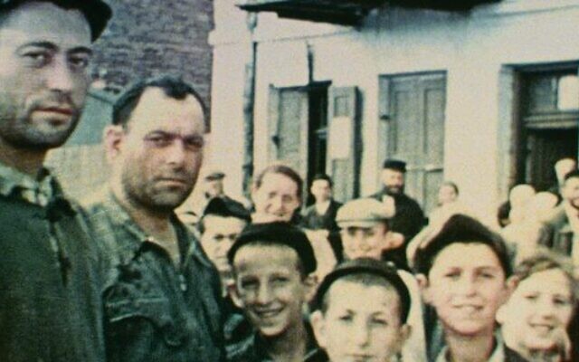 Townspeople shown in the predominantly Jewish village of Nasielsk, Poland, in 1938, as seen in Bianca Stigter's 
Three Minutes: A Lengthening. Photo: Family Affair Films/US Holocaust Memorial Museum