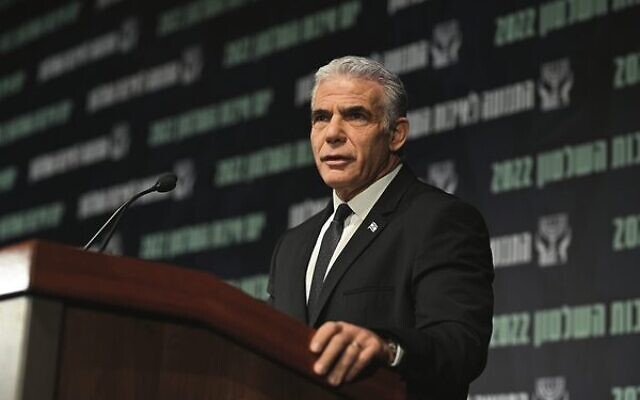 Yair Lapid at the conference in Tel Aviv. 
Photo: Elad Gutman