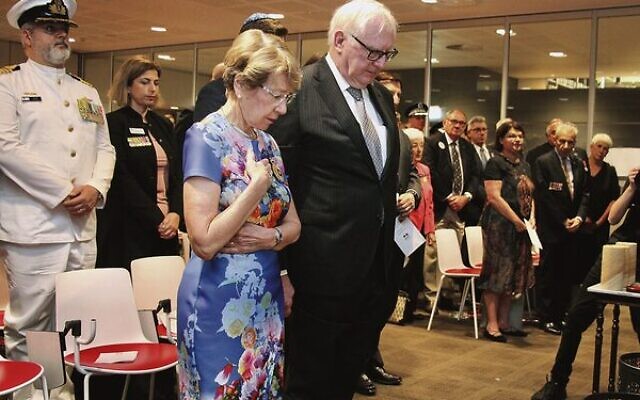 NSW Governor and NAJEX patron Margaret Beazley, and her husband Dennis Wilson, at the service. Photo: Shane Desiatnik