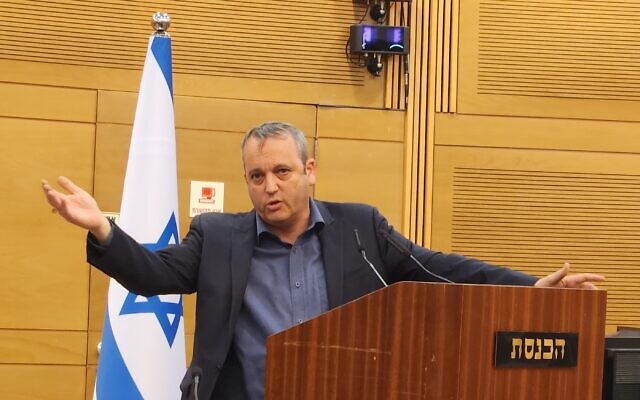 Labour MK Gilad Kariv addresses the media group at the Knesset. Photo: Gareth Narunsky