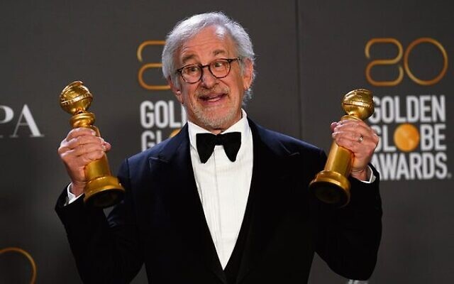Steven Spielberg with his awards at the Golden Globes last week. 
Photo: Chris Pizzello/Invision/AP