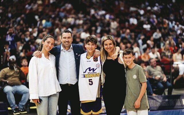 Brad Rosen with his wife and children at the Sydney Kings Ring of Honour presentation last Sunday. 
Photo: Sydney Kings