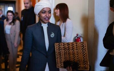 Ilhan Omar leaves the House chamber at the Capitol in Washington last Thursday. Photo: AP Photo/Jose Luis Magana