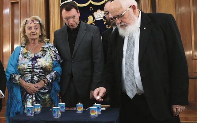 From left: Helen Brustman, Dvir Abramovich, Rabbi Daniel Rabin, Rabbi Philip Heilbrunn. 
Photo: Peter Haskin.
