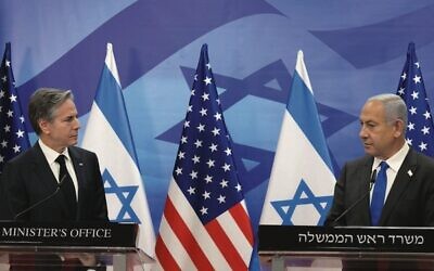 Antony Blinken (left) and Benjamin Netanyahu at a press conference in Jerusalem. Photo: Amos Ben Gershom/GPO