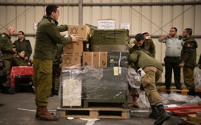 An IDF soldier prepares equipment for a field hospital to be set up in Turkey to treat victims of the earthquake. Photo: Israel Defense Forces
