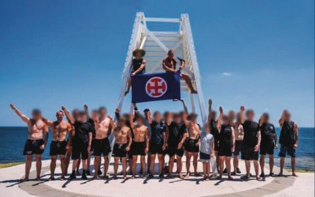 Neo-Nazis congregate at Elwood Beach in Melbourne in January.