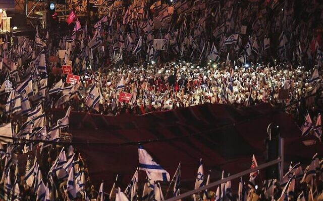 A protest in Tel Aviv against the Israeli government's controversial judicial reform bill. 
Photo: Jack Guez/AFP