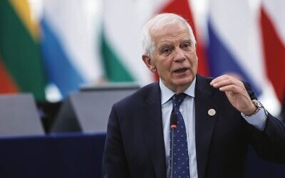 Josep Borrell speaks with members of the European parliament on March 14 in Strasbourg, France. Photo: AP Photo/Jean-Francois Badias
