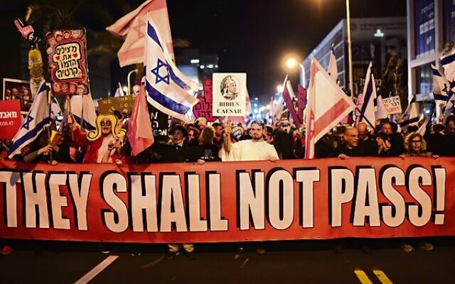 Protesters in Tel Aviv on February 25. 
Photo: Tomer Neuberg/Flash90