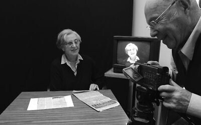 Holocaust survivor Phillip Maisel OAM recording survivor testimony at the Melbourne Holocaust Museum. 
Photo: MHM.