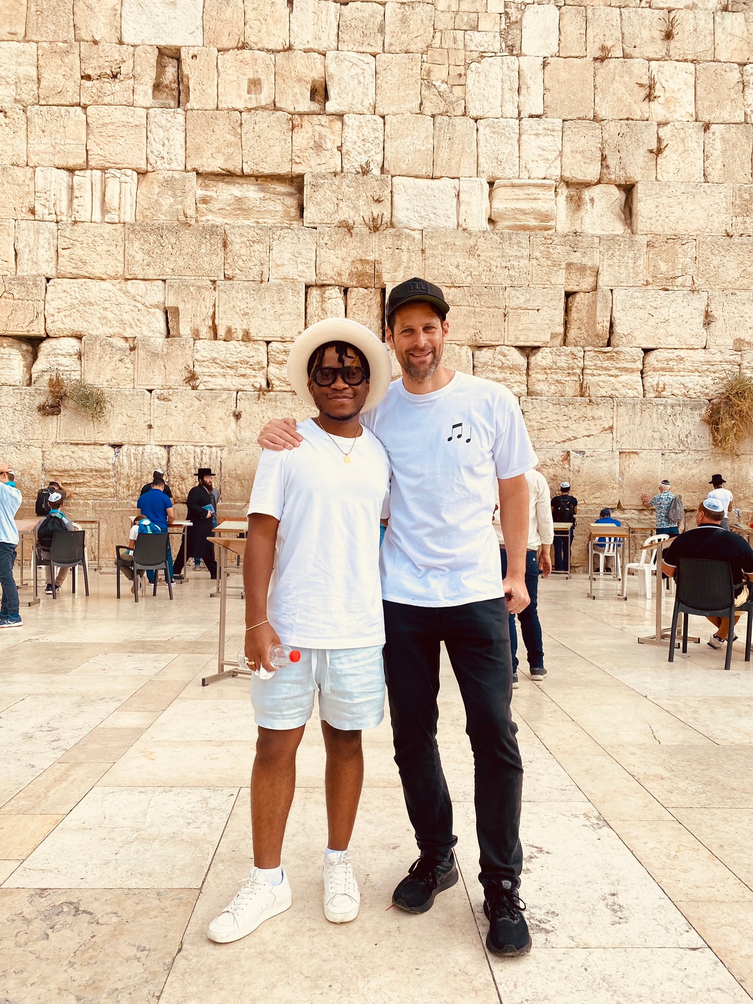 Leaders of the inaugural Let the Music Play mission to Israel, Markell Casey (left) and Dan Rosen, at the Western Wall in Jerusalem.