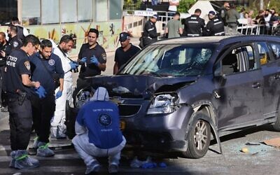 The scene of the car-ramming in Jerusalem. Photo: Yonatan Sindel/Flash90