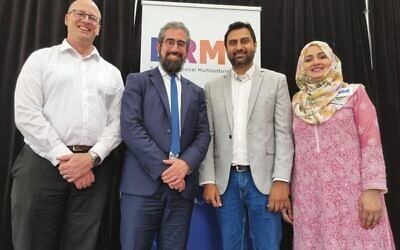 From left: Dean Burger (President of the Church of Jesus Christ of the Latter day Saints), Rabbi Yaakov Glasman (St Kilda Shule), Omer Anees and his wife Anam Umer Shahab (both from the Islamic Association of Ballarat).