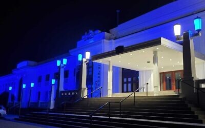 Old Parliament House lit up blue and white in honour of Yom Ha'atzmaut, 2023. Photo: Facebook.