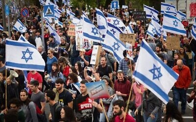 Students protesting against the judicial overhaul in Jerusalem on March 23. Photo: Yonatan Sindel/Flash90