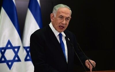 Prime Minister Benjamin Netanyahu at the press conference. 
Photo: Tomer Neuberg/Flash90