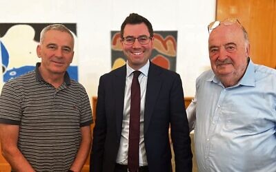 From left: Michael Samaras, former Wollongong councillor, NSW Jewish Board of Deputies CEO Darren Bark and Konrad Kwiet.
