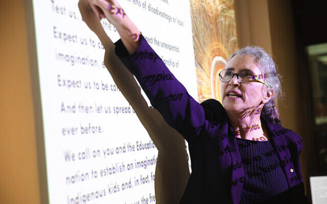 Professor Lisa Jackson Pulver delivering her presentation at Mandelbaum March 2023. Photo: Giselle Haber.